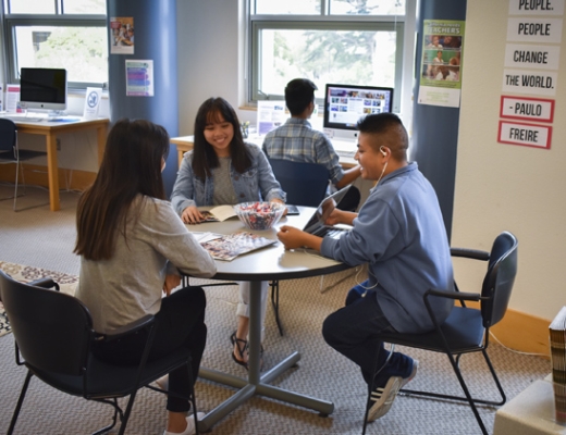 Students collaborating in the TEACH Hub